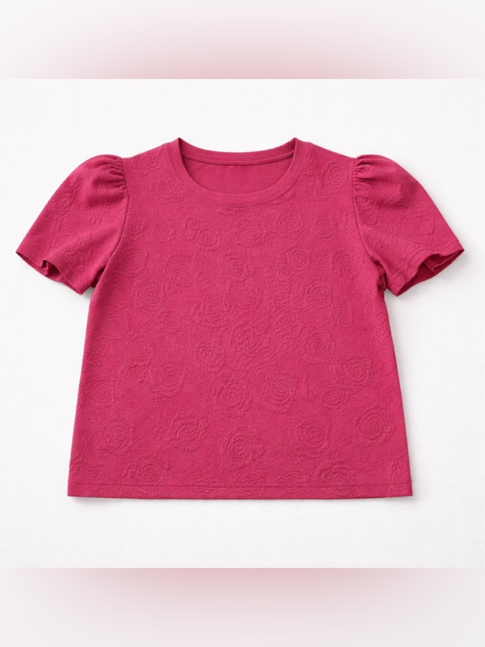 Crop Top Textured Fuchsia Puff-Sleeve